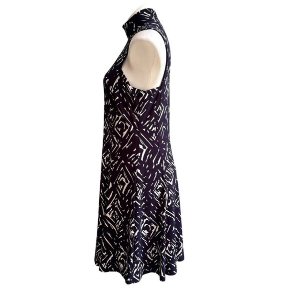 Lauren Ralph Lauren Geometric Print High-Neck A-Line Dress, Navy/White Size 10 - Picture 7 of 10